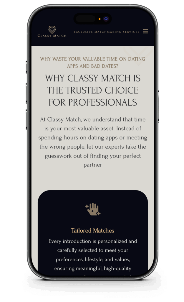 Лендинг сервиса знакомств "Classy Match"
